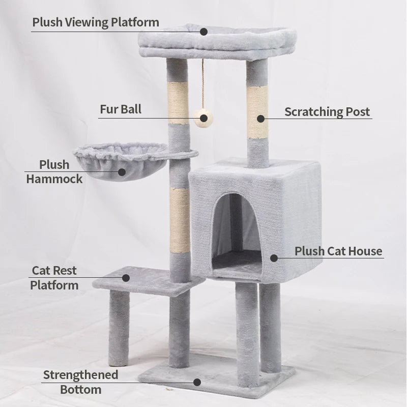 Wooden Cat Tree Tower with Sisal Scratching Posts, 108cm (42.51 Inch) - Image 4