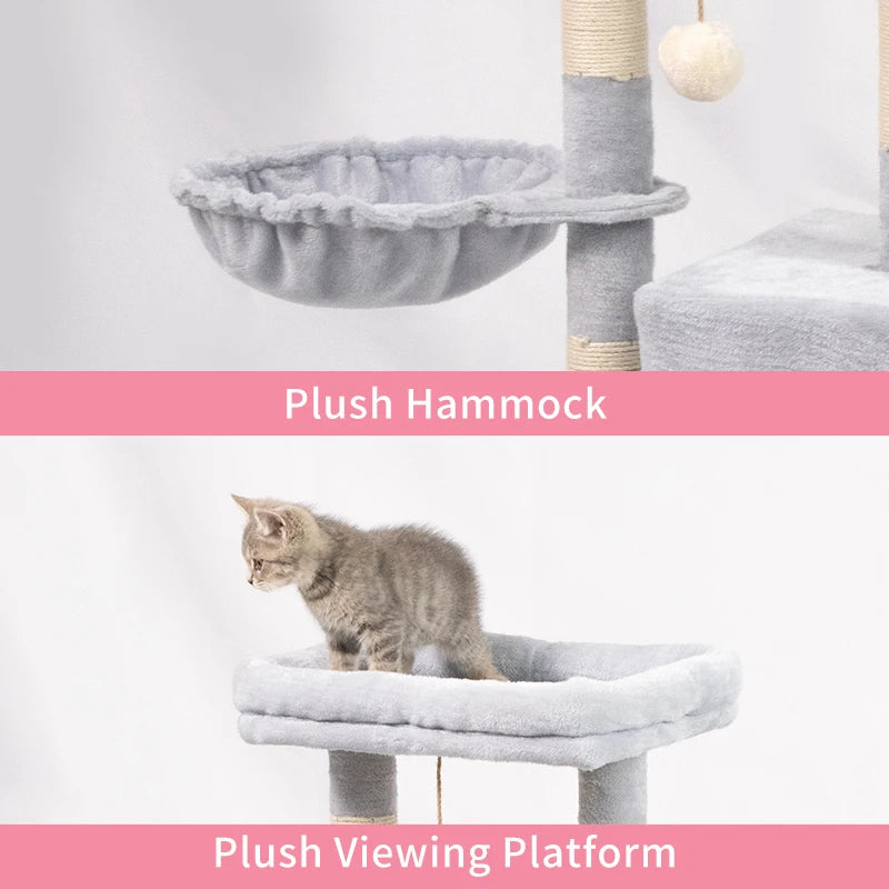 Wooden Cat Tree Tower with Sisal Scratching Posts, 108cm (42.51 Inch) - Image 5