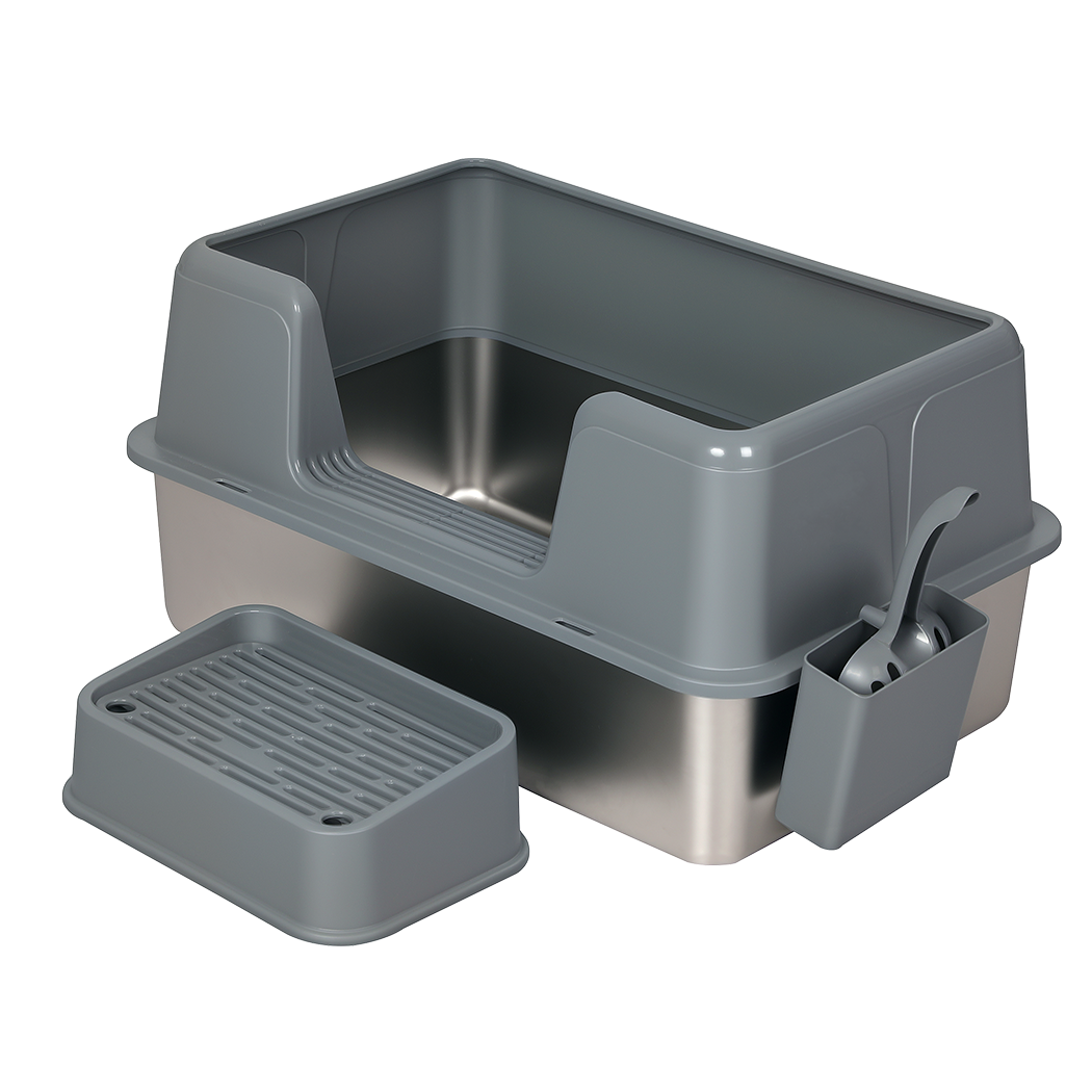 Pawz Stainless Steel Cat Litter Box Large Semi-Enclosed Easy Cleaning Pet Toilet - Image 9