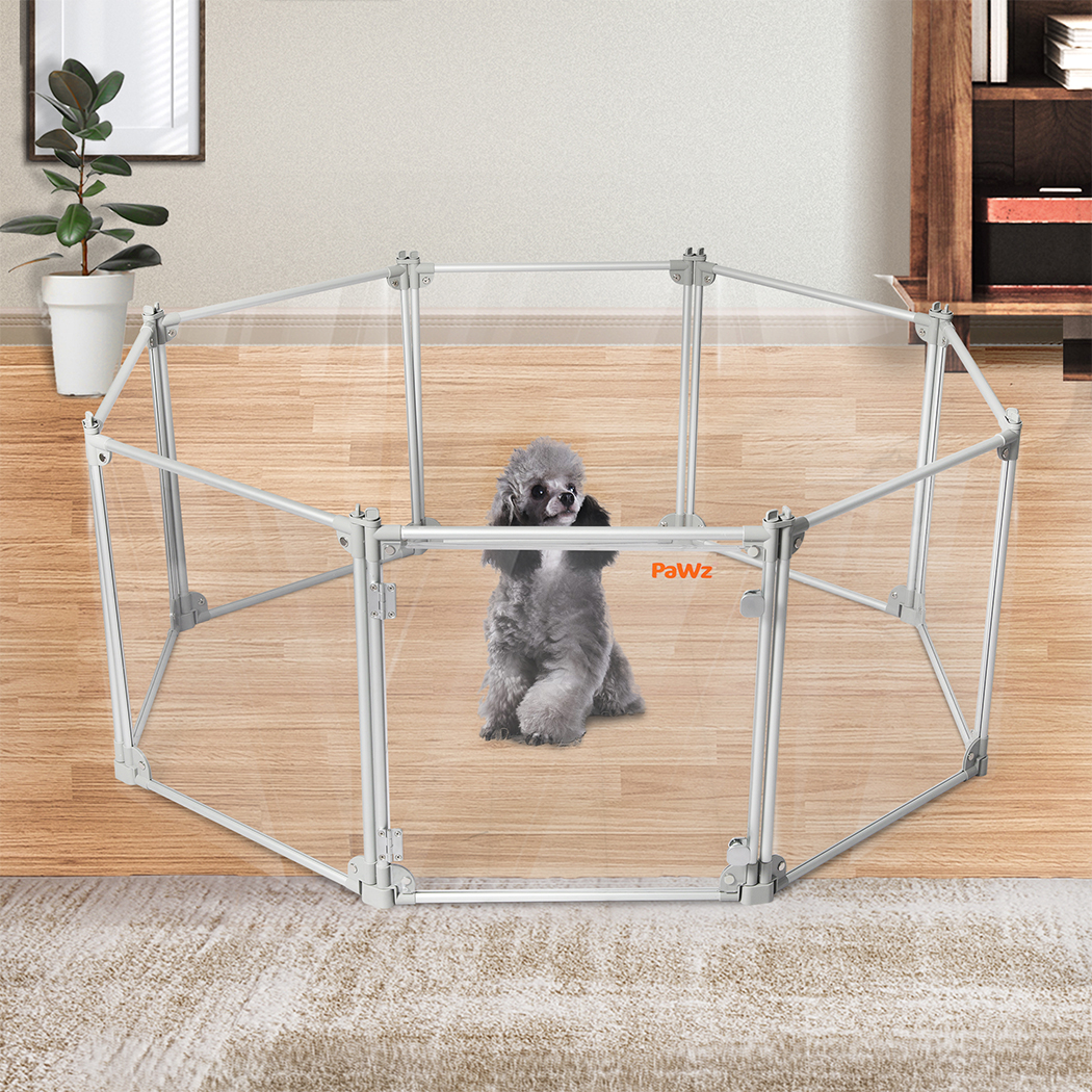 Pawz Pet Playpen Transparent Acrylic Clear Folding Dog Fence Kennel 8 Panel - Image 7