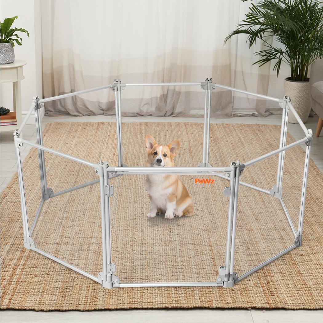 Pawz Pet Playpen Transparent Acrylic Clear Folding Dog Fence Kennel 8 Panel - Image 8