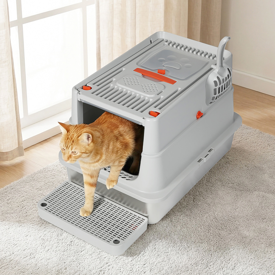 Pawz Stainless Steel Cats Litter Box Hooded High Enclosed Large Kitty Toilet - Image 7