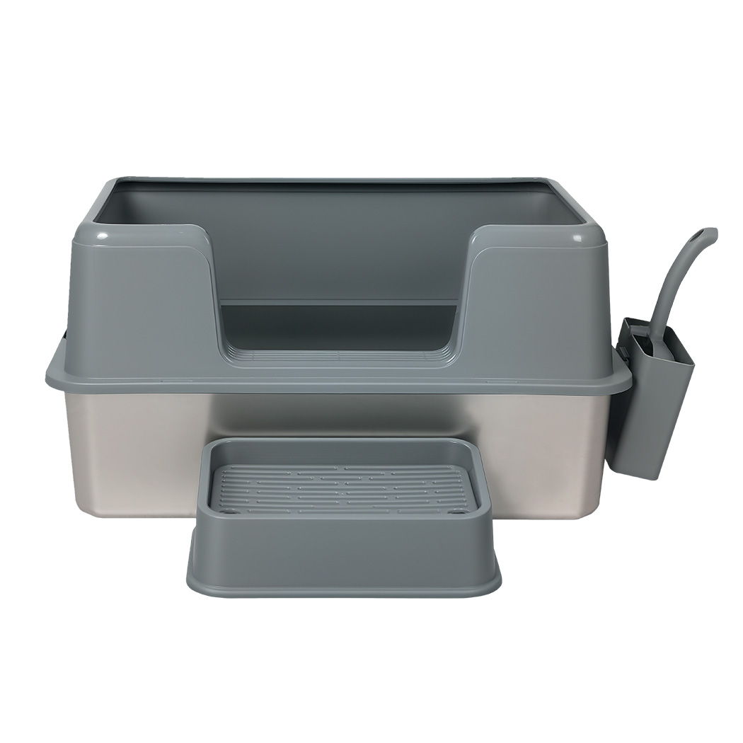 Pawz Stainless Steel Cat Litter Box Large Semi-Enclosed Easy Cleaning Pet Toilet - Image 2
