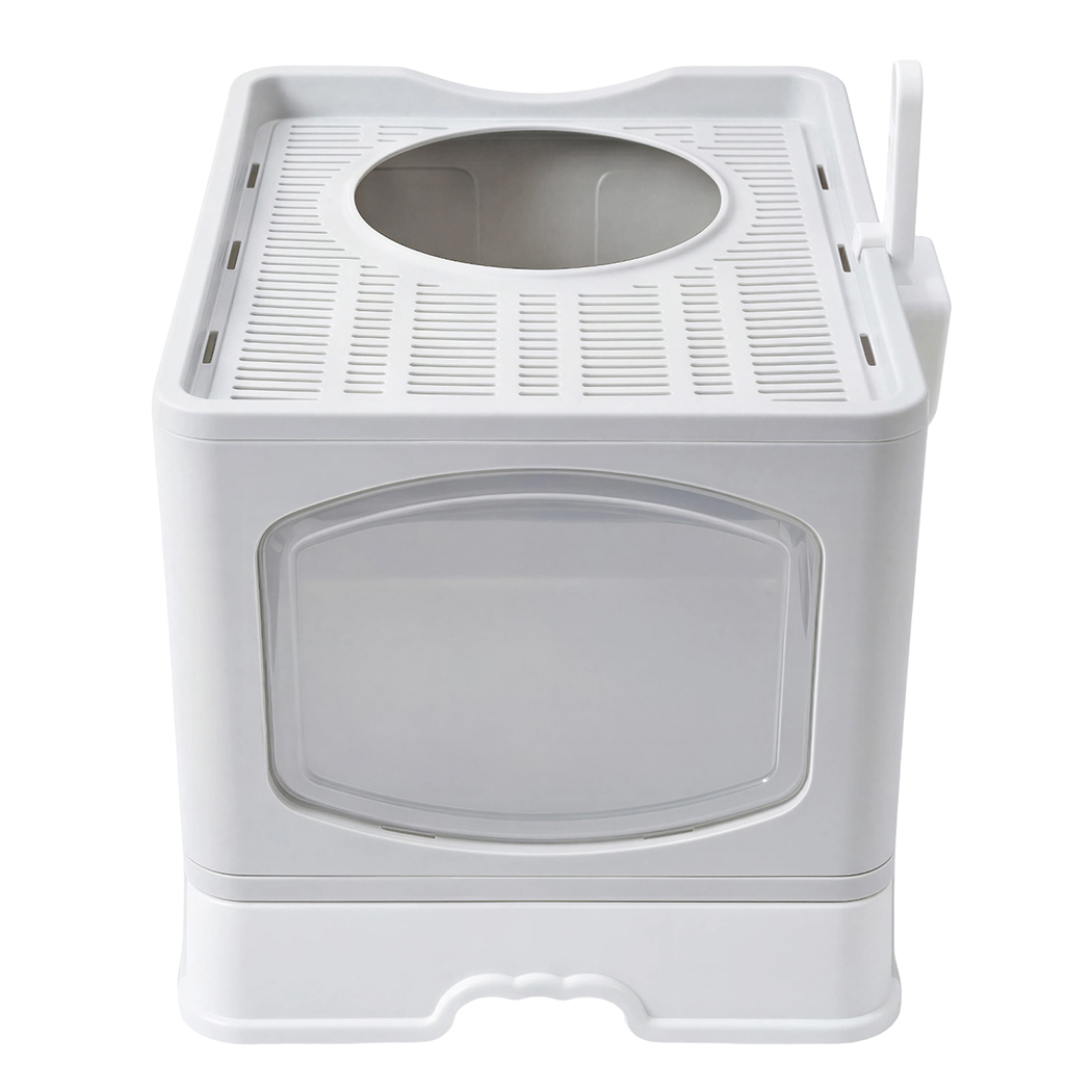 Pawz Large Cat Litter Box Foldable Top Entry Covered Litter Tray Scoop Grey - Image 2
