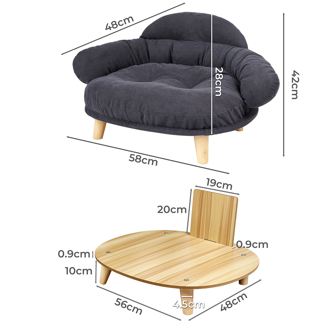 Pawz Elevated Pet Dog Cat Sofa Bed Couch L Size Grey - Image 3