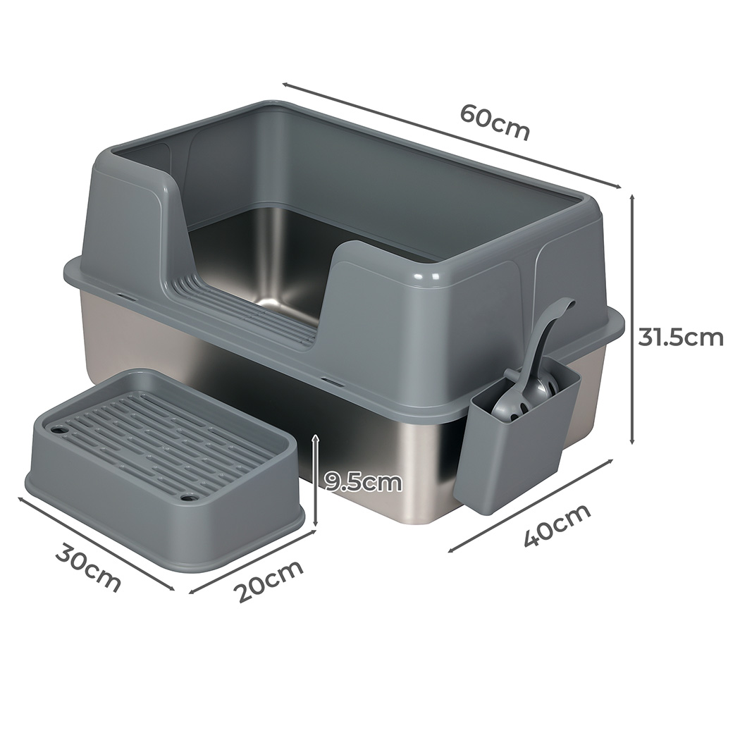 Pawz Stainless Steel Cat Litter Box Large Semi-Enclosed Easy Cleaning Pet Toilet - Image 3