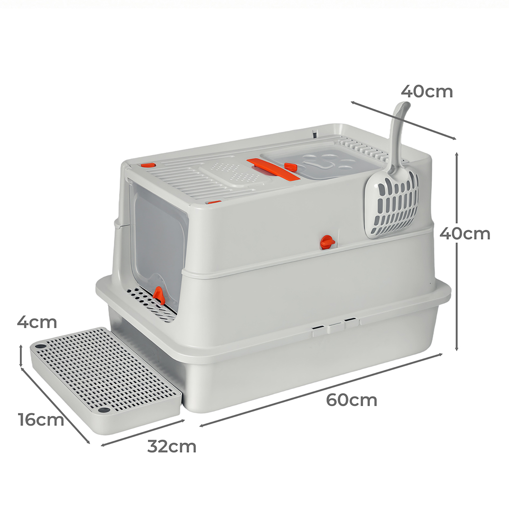 Pawz Stainless Steel Cats Litter Box Hooded High Enclosed Large Kitty Toilet - Image 3